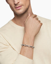 Faceted Chain Bracelet in Sterling Silver with Black Diamonds, 9.5mm